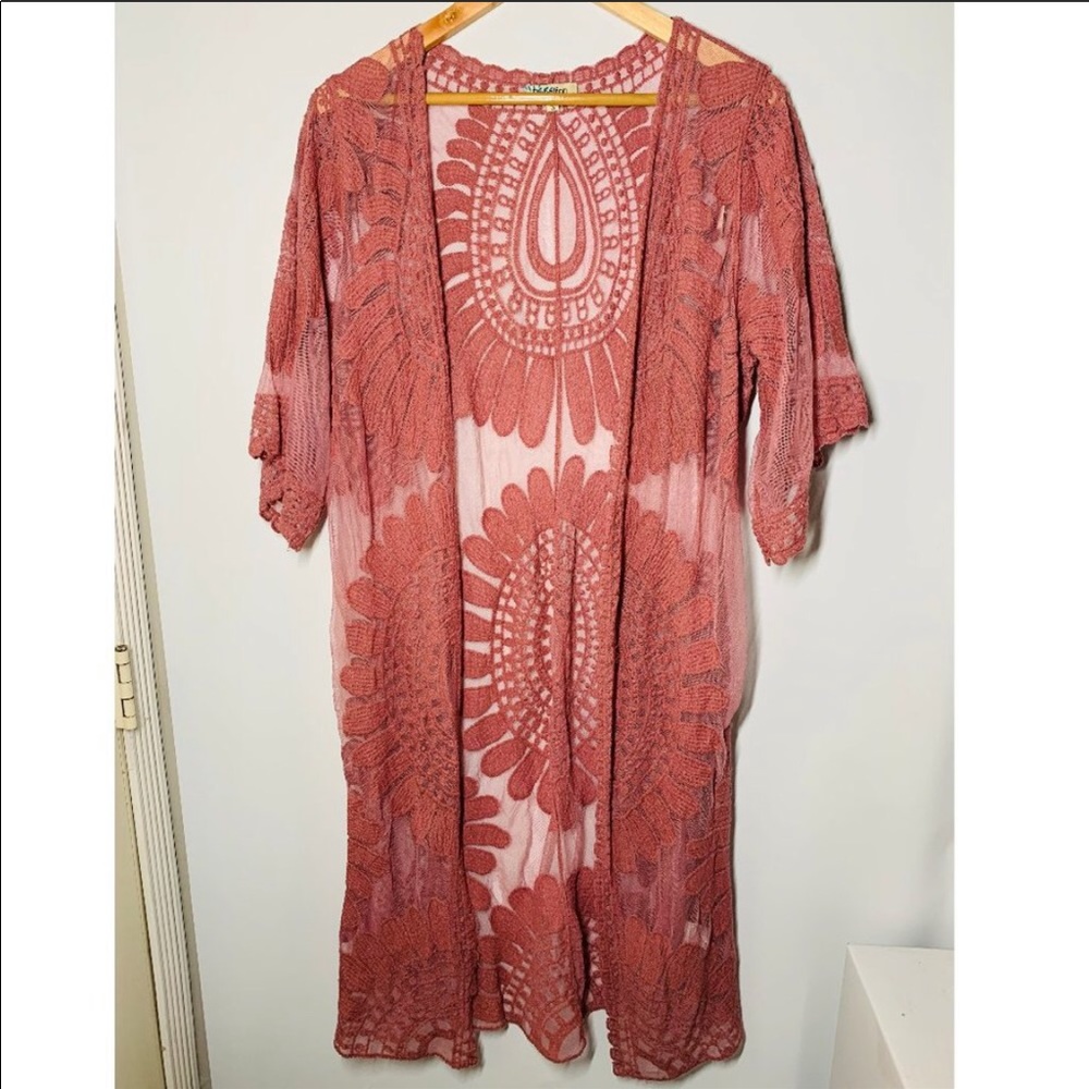 🍎LAST DAY 9/28🍎REBELLION AGAIN DUSTER CARDY BLUSH PINK LACE S - Picture 5 of 8